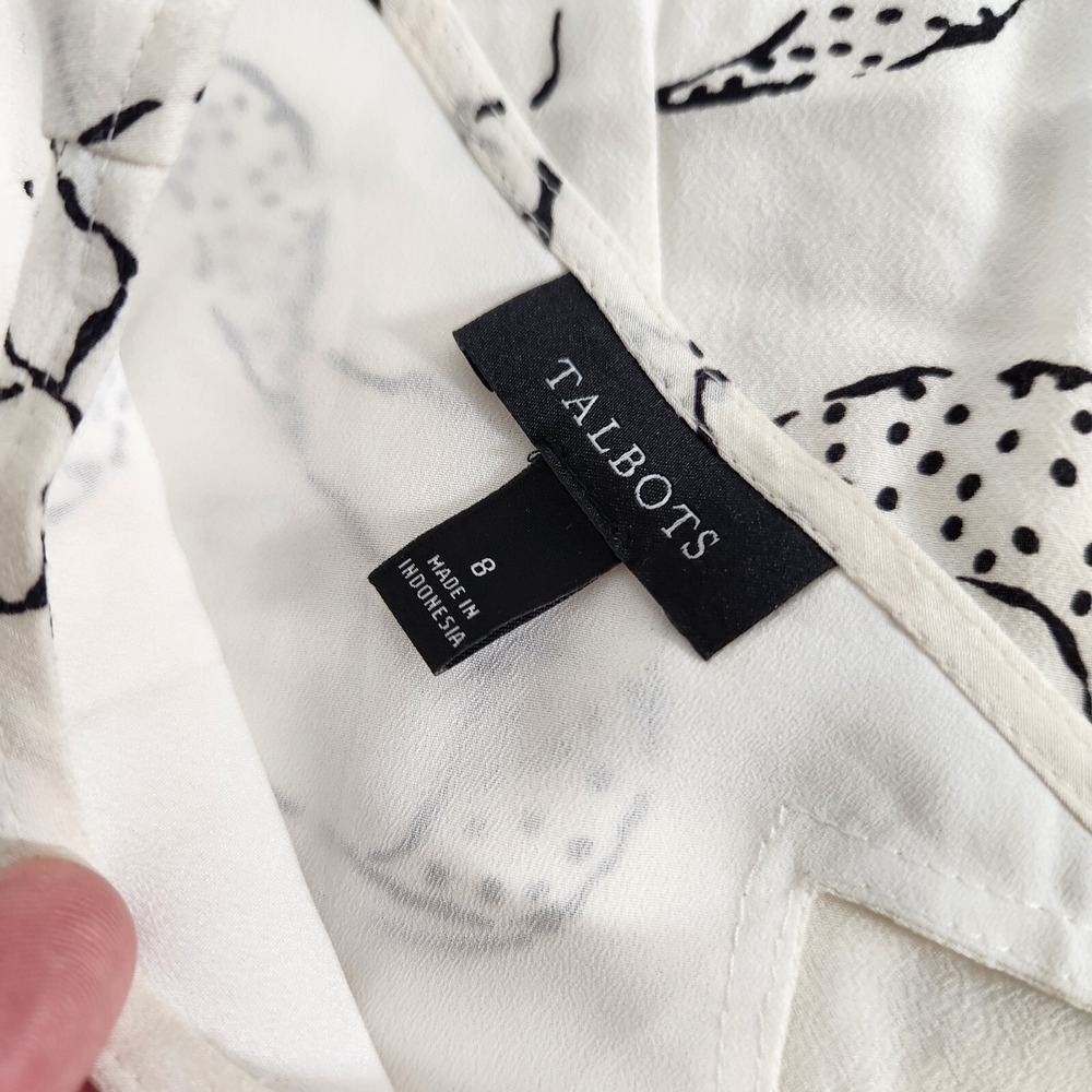 Talbots Womens‎ Bow Keyhole Blouse Size 8 Cream Black Peplum Long Sleeve - Picture 14 of 15